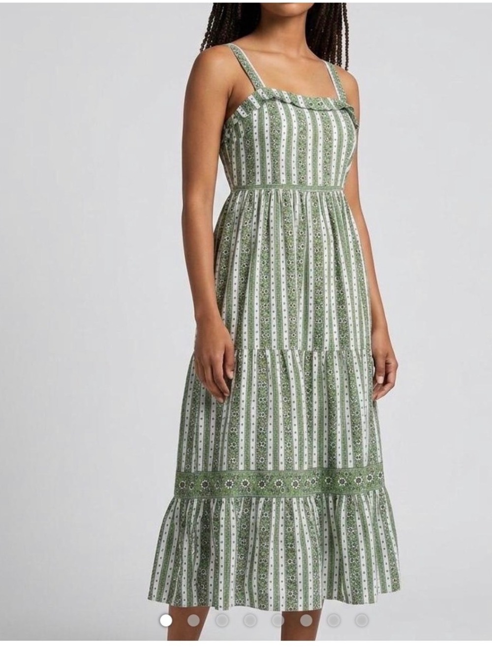 Max Studio London Green Floral Striped Tiered Dress Women’s Size Small